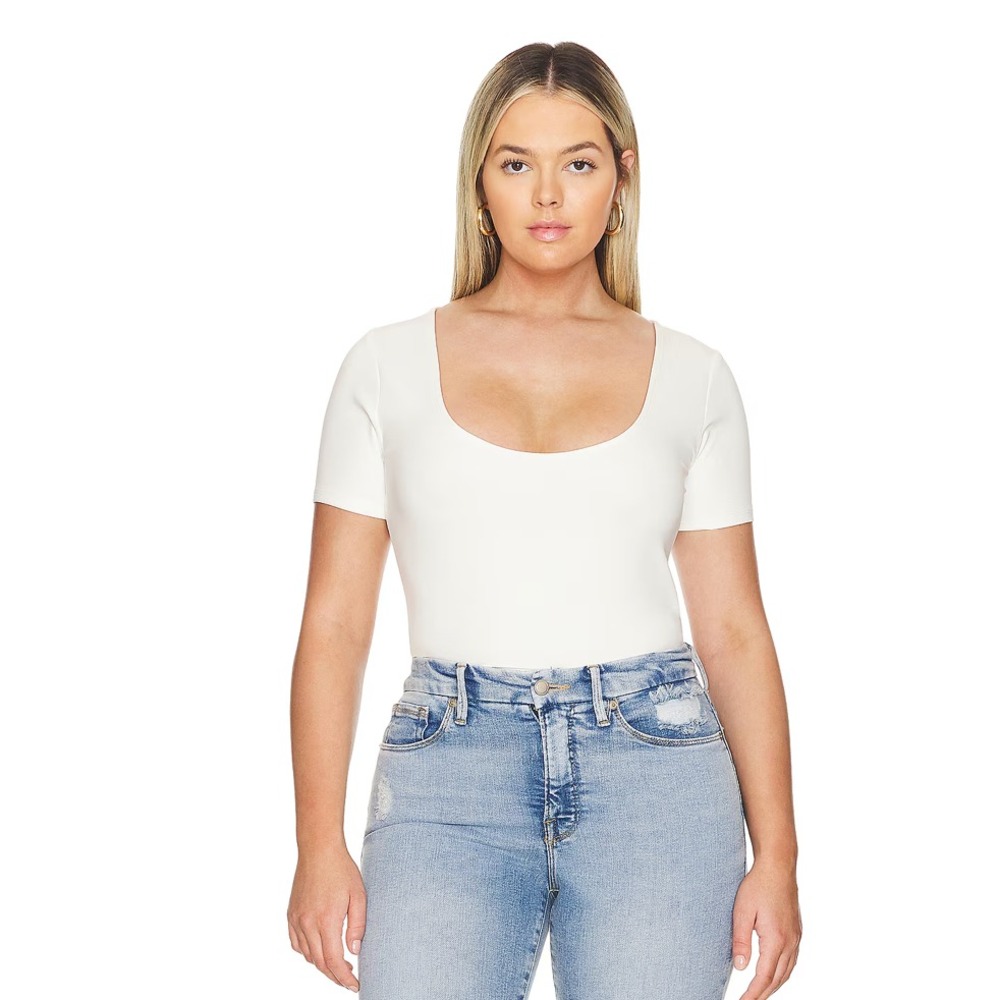 Good American Scuba Scoop Crop Tee Womens XL White Short Sleeve Nylon Stretch